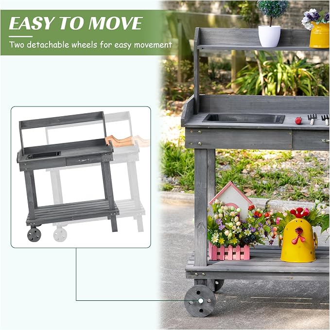 Wooden Potting Bench Outdoor Work Table - Image 6
