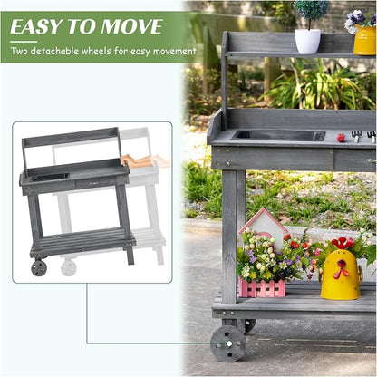Wooden Potting Bench Outdoor Work Table - Image 6