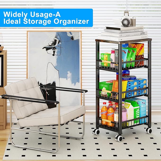 Fruit Vegetable Storage Basket for Kitchen, 4 Tier Large Pull-Out Metal Wire - Image 7