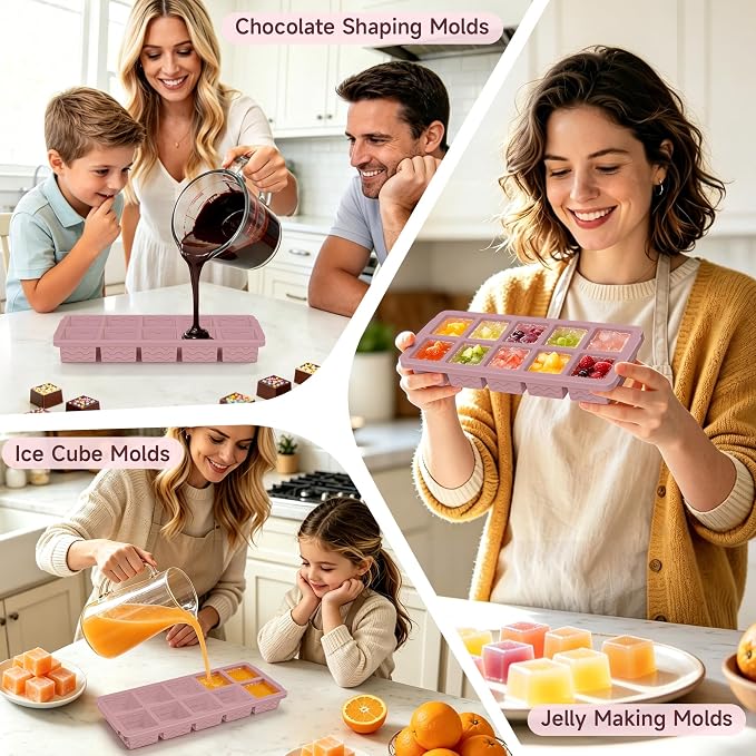 Aopigavi 2-Pack Ice Cube Trays, 10 Cubes 2 Tbsp. Silicone Freezer Molds - Image 7