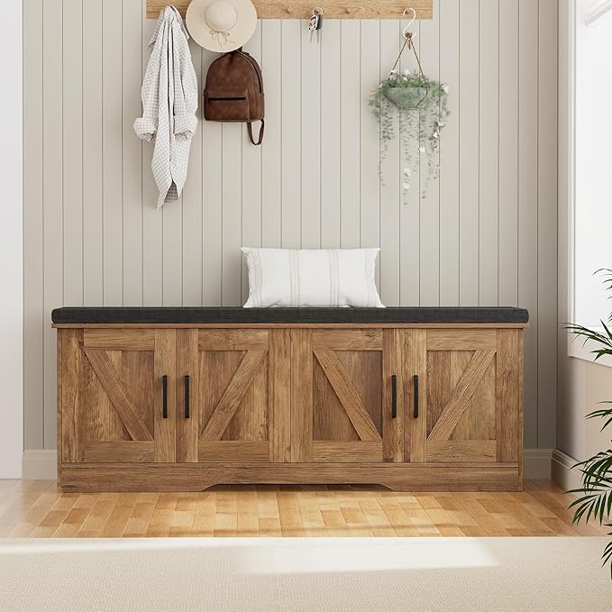 HOMSHO Farmhouse Shoe Storage Bench - Image 6