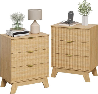 Natural Oak Night Stand with 3 Drawers, Bedside Table & End Table, Farmhouse - Image 7