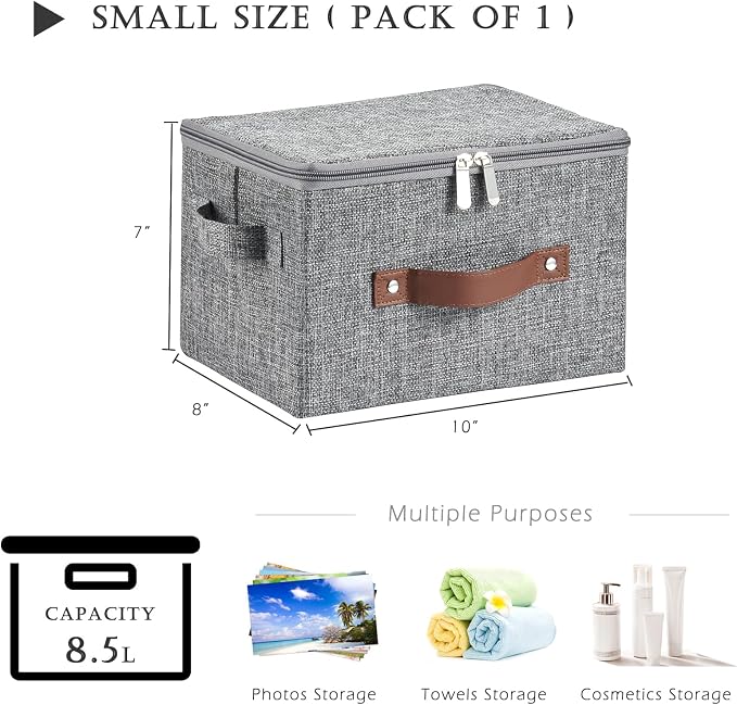 Storage Bins with Zipper Lid Cotton Linen Fabric Lidded Storage Baskets Boxes - Image 3