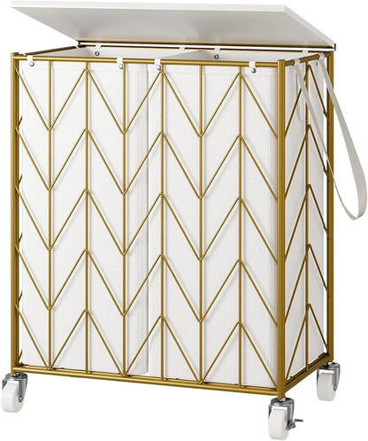 WOWLIVE Laundry Basket with Wheels, Heavy Duty Laundry Hamper with Wood Lid by WOWLIVE