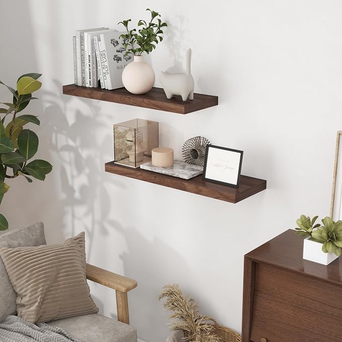 32 Inch Floating Shelves for Wall Set of 2, Rustic Wood Wall Mounted Floating - Image 2