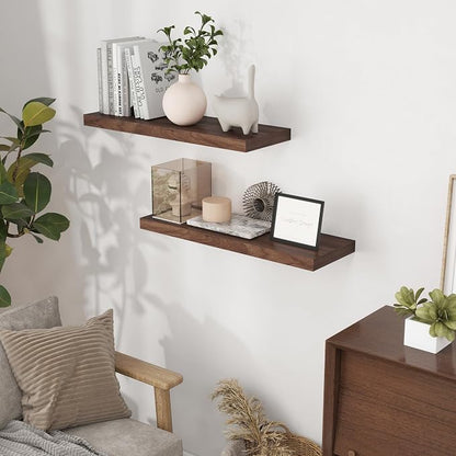32 Inch Floating Shelves for Wall Set of 2, Rustic Wood Wall Mounted Floating - Image 2