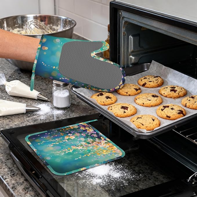 Watercolor Ivy Flower Spring Flower Oven Mitts and Pot Holders, Heat Resistant - Image 4