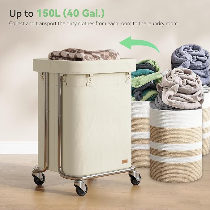 Laundry Basket with Wheels 150L/40Gal, Rolling Laundry Hamper with Steel Fram - Image 3