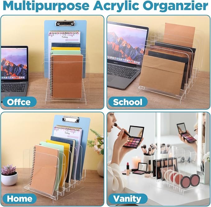 File Organizer for Desks Acrylic Vertical File Holder for Desk 5 Sections Desk - Image 3
