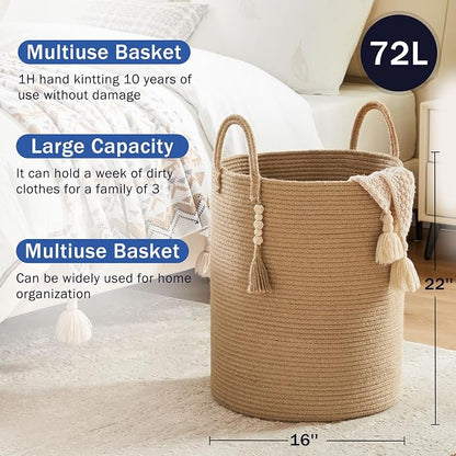 Jute Woven Rope Laundry Hamper, Tall Laundry Basket - Image 5