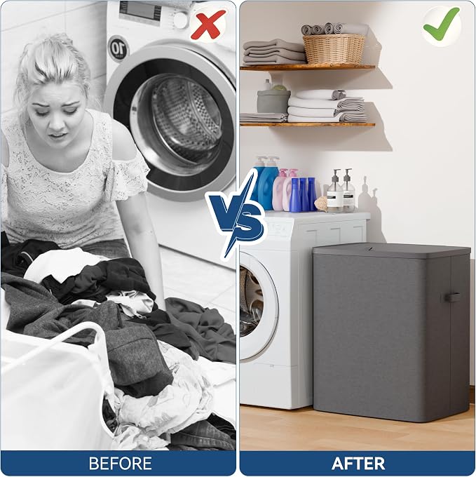Dual Section 90 liter/23.8 gallon Laundry Hamper Separation Basket - Image 6