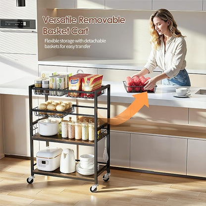 Kitchen Storage Cart, 4 Tier Utility Rolling Snack Cart, Fruit & Vegetables - Image 4
