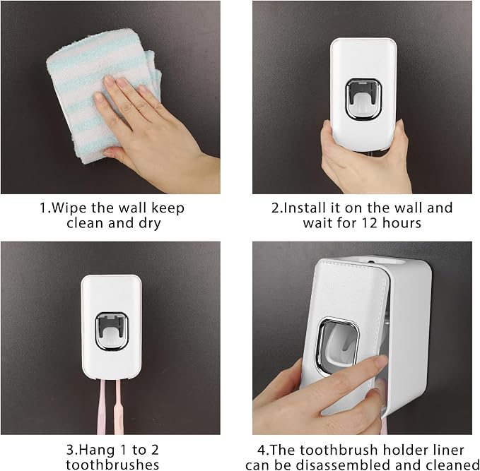 2 Slot Toothbrush Holder and Toothpaste Dispenser Wall Mounted, Automatic - Image 5