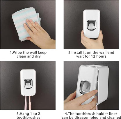 2 Slot Toothbrush Holder and Toothpaste Dispenser Wall Mounted, Automatic - Image 5