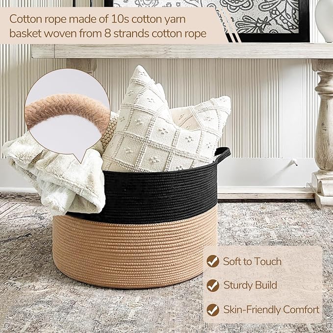 INDRESSME XXXLarge Cotton Rope Basket Woven Baby Laundry Basket Blanket Baskets - Image 2
