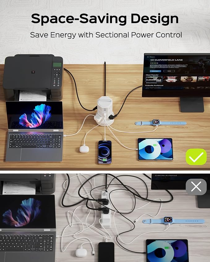 Power Strip Tower Surge Protector, JACKYLED 12 Outlets 6 USB Charging Station - Image 7