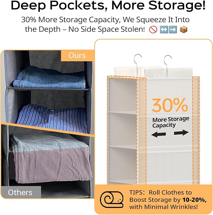 Extra Deep Hanging Closet Organizers and Storage, 5-Tier Closet Hanging - Image 3
