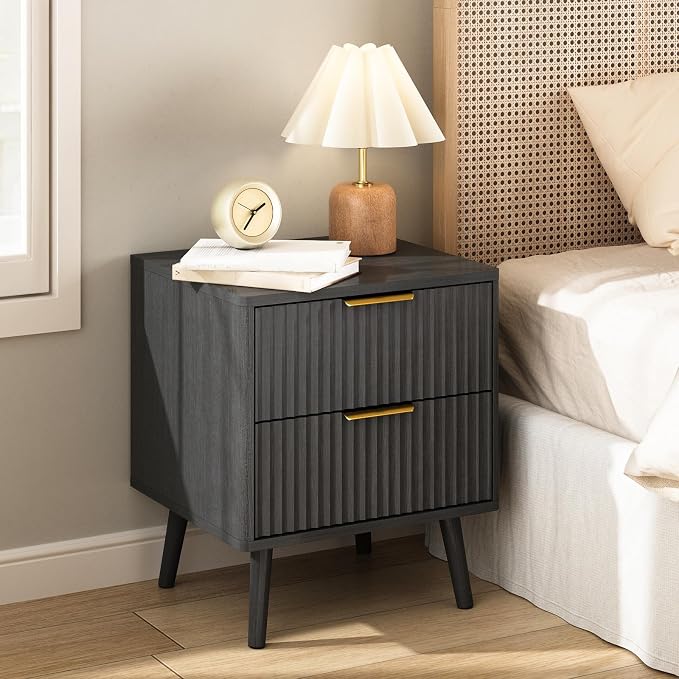 CARPETNAL Fluted Nightstand, Wood End Table Mid Century Night Stands by CARPETNAL