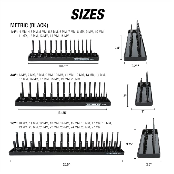 OEMTOOLS 22238 6 Piece SAE and Metric Socket Tray Set, SAE and Metric Socket - Image 9