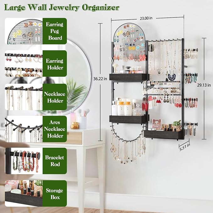 Keebofly Wall Mount Hanging Jewelry Organizer - Image 3