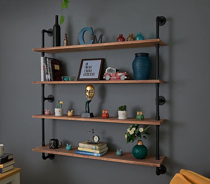 HDDFER Pipe Shelves Industrial Pipe Shelving Shelves Real Wood Industrial - Image 3