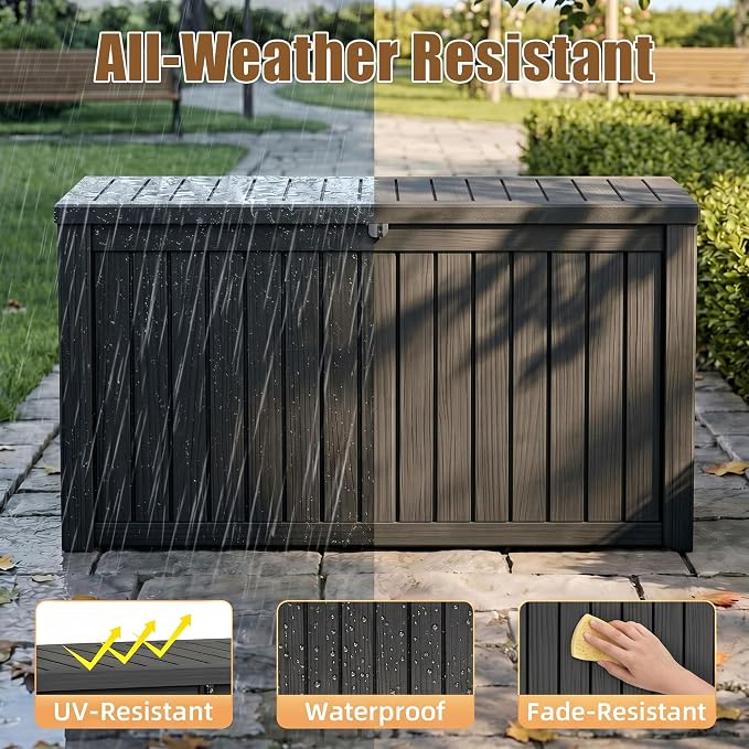 300 Gallon Outdoor Storage Box, Extra Large Resin Deck Box, Waterproof Lockable - Image 3