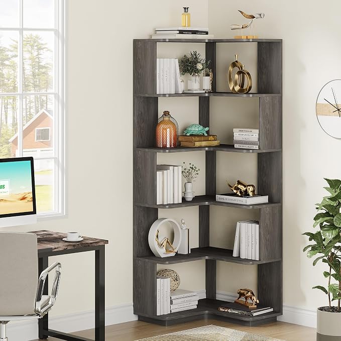 Tribesigns 6-Tier Corner Bookshelf, 64.9 Inches Tall Corner Bookcase - Image 6