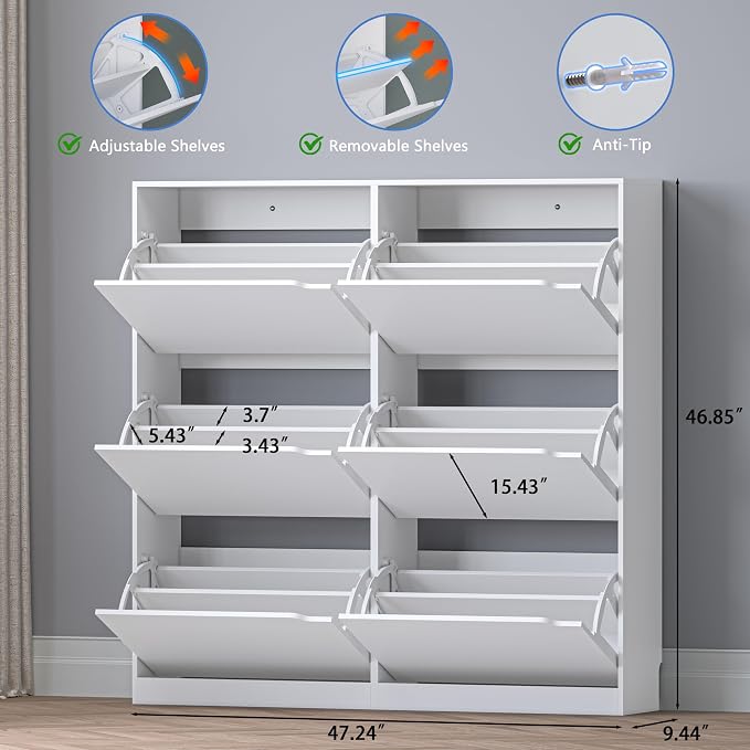 BORNOON Shoe Cabinet with 6 Flip Drawers, Slim Narrow Shoe Storage Cabinet - Image 2