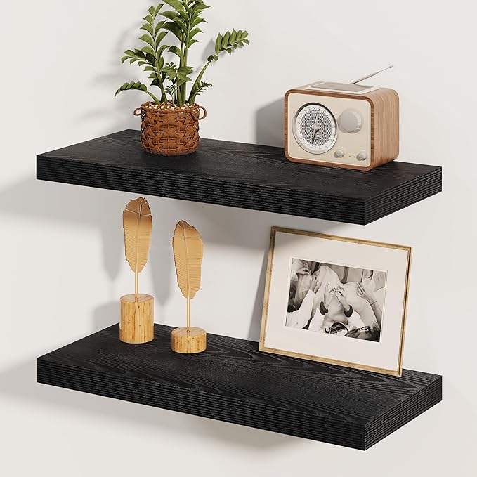 Fun Memories Rustic Black Floating Shelves 24 Inch Long, 8 Inch Deep Floating by FunMemories