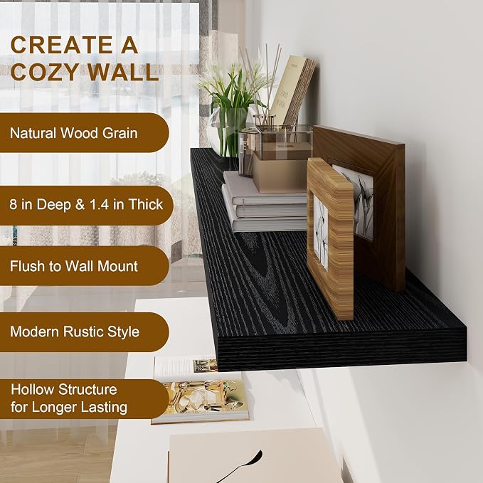 Fun Memories Deep Black Floating Shelves, 8 Inch Deep Floating Shelf - Image 5