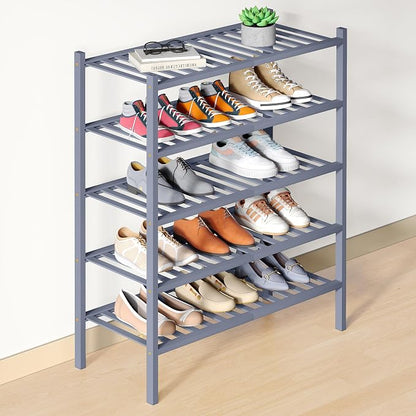 Smiry Bamboo Shoe Rack for Closet, 5 Tier Wooden Stackable Shoe Organizer by Smiry