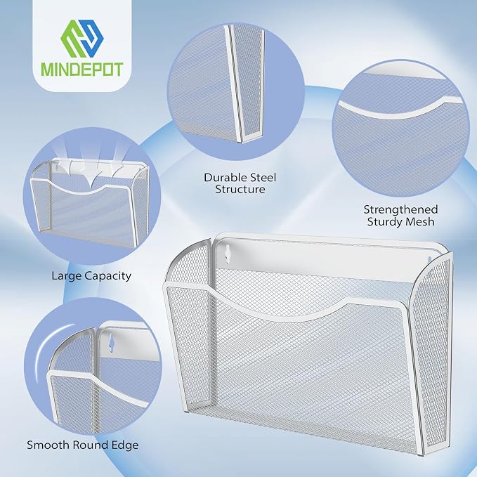 MINDEPOT Wall File Organizer, Hanging Wall File Holder, 3 Pack, Metal Mesh Wall - Image 3