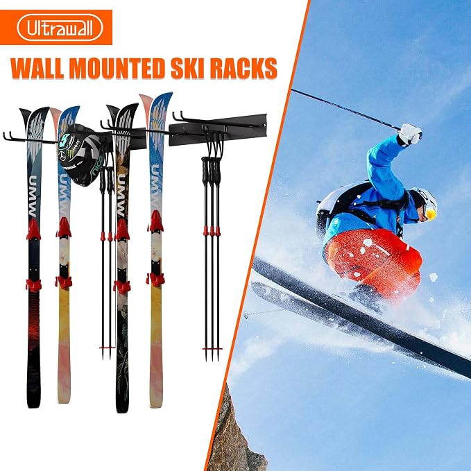 Ultrawall Wall Mount Ski Rack, Garage Ski Storage Rack, Ski Hangers - Image 7