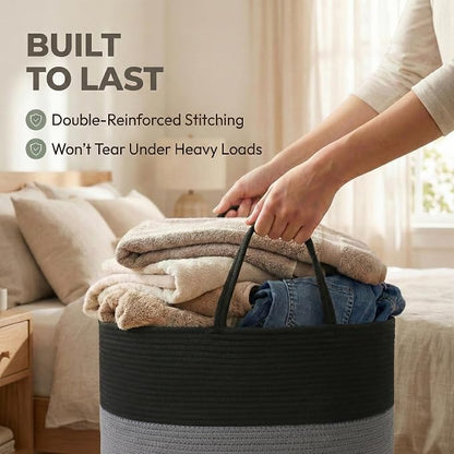 JMvicyroam 65L Extra Large Machine Washable Cotton Rope Blanket Basket | - Image 6