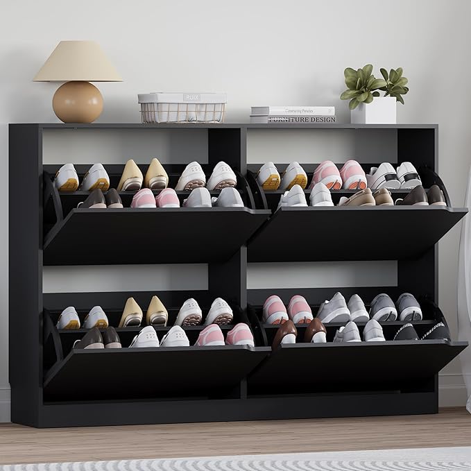 BORNOON Shoe Cabinet with 4 Flip Drawers, Narrow Hidden Shoe Storage Cabinet by BORNOON