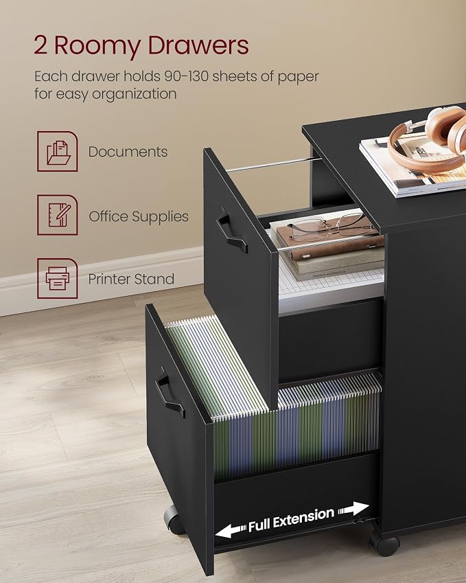 VASAGLE 2-Drawer File Cabinet, Small Rolling Filing Cabinet - Image 4