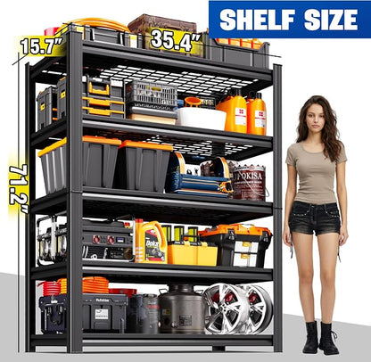 6 Pack Garage Shelving 5-Tier Heavy Duty Storage Shelves, Tool-Free Adjustable - Image 2