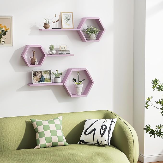 Wooden Hexagon Floating Shelves Wall Mounted, Rustic Honeycomb Shelves - Image 4