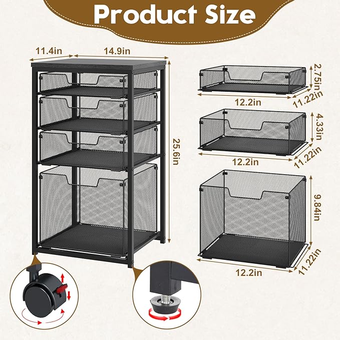 Sbanmao Rolling File Cart with 4 Storage Drawers, Mobile File Cabinet with - Image 2