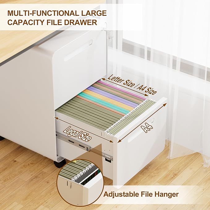 2 Drawer File Cabinet with Lock and 4 Keys, Mobile Metal Filing Cabinet - Image 6