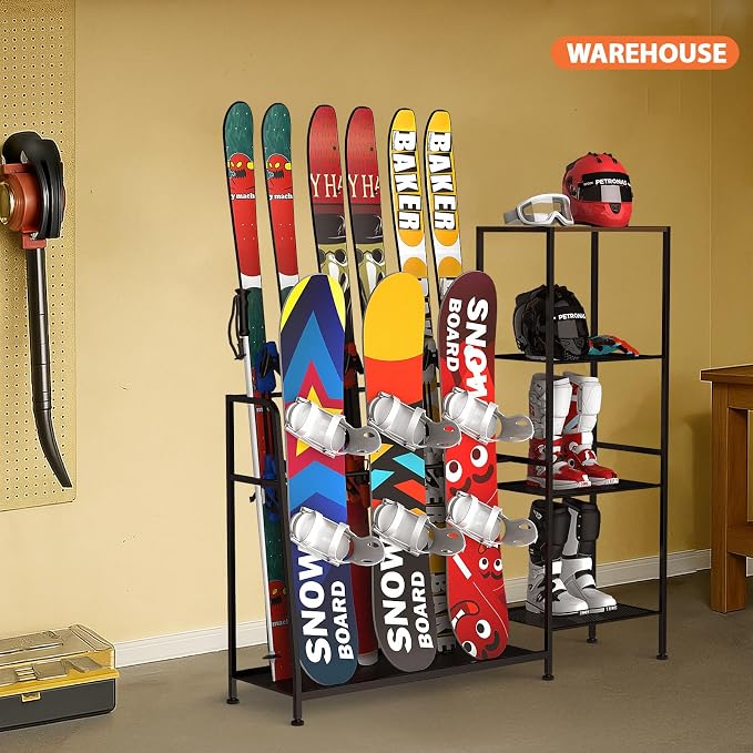 Freestanding Snowboard Rack, 4 Pair Ski, 3 Pack Snowboard, Snowboard Gear - Image 8