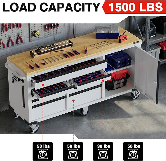 WORKPRO 72" x 22" 9-Drawer & 1-Door Rolling Tool Chest, Mobile Tool Storage - Image 3