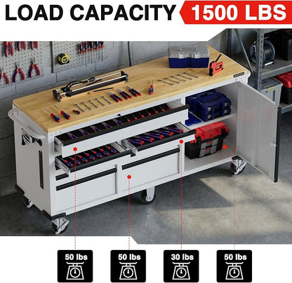 WORKPRO 72" x 22" 9-Drawer & 1-Door Rolling Tool Chest, Mobile Tool Storage - Image 3