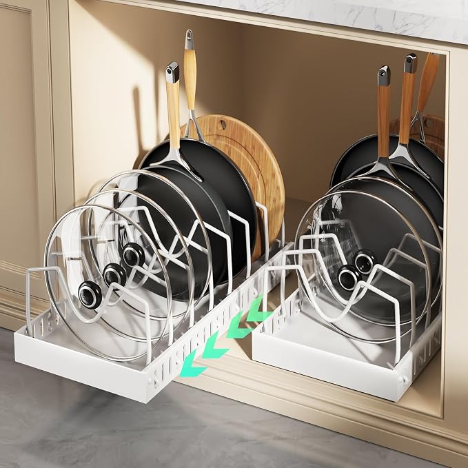 Pull Out Pots and Pans Organizer Under Cabinet, Sliding Lid Holder and Pan Rack by Lozovincablemanagementtray