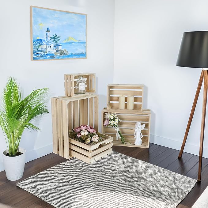 Wooden Crates, Unfinished Set of 5 Large Wood Crates - Image 6