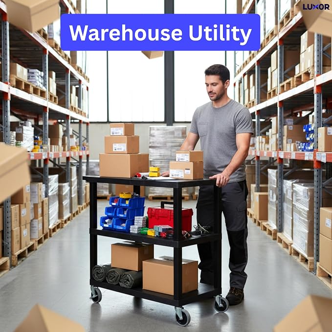 Luxor EC222-B Multipurpose Utility Cart, 1.62" Thick Flat Shelves, Ergonomic - Image 8