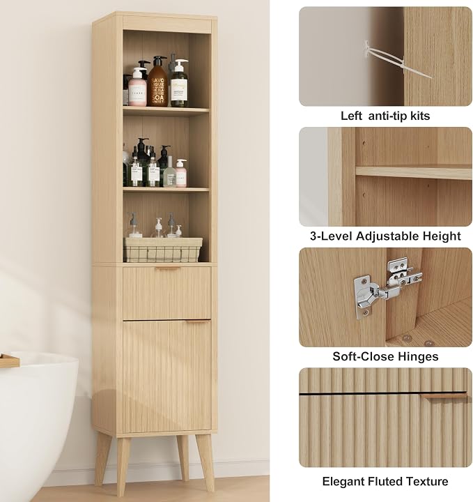 70" H Tall Storage Cabinet, Fluted Freestanding Floor Organizer - Image 5