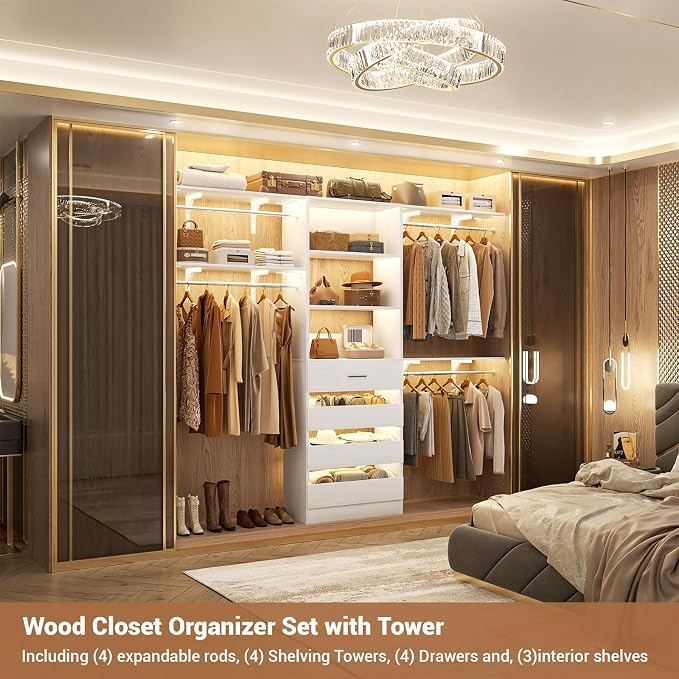 Aheaplus Closet System with 4 Drawers, 8FT Wood Closet Organizer System - Image 5