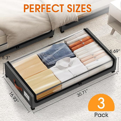 Under Bed Storage with Wheels 3Pack Storage Containers with Clear Window&Label - Image 2
