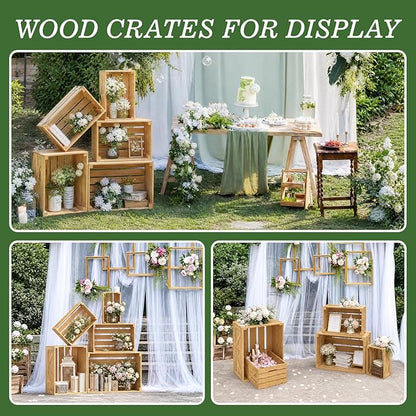 5 Pcs Wooden Crates for Display, Nesting Wood Crate for Storage, 5 Size | - Image 4